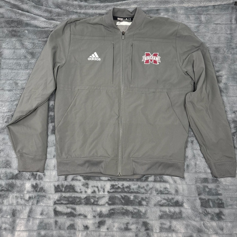 Adidas Mississippi State Bulldogs Mens Gray Aeroready Full Zip Jacket LT FQ1279